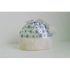 Шапка Снегурочки с мехом, снежинками, белая с  голубым, атлас  №4921.315