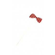 Карнавальная маска на палочке "Бабочка" в горох цвет красный , 1 шт,  11х32см №4740.50