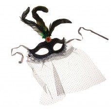  Карнавальная маска с вуалью, перьями 34х18см, цвета в ассортименте №3734.60
