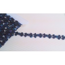 Тесьма декоративная темно-синяя c бисером 14мм №3095.20  (Цена за 10 сантиметров) 