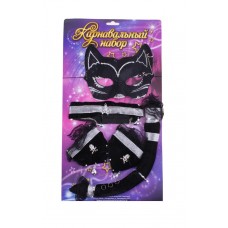 Карнавальный костюм Черная кошечка 5 предметов (маска, ожерелье, 2 браслета, хвост)  №2237.225