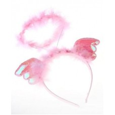 Ободок для волос - нимб с крыльями, розовый, маленький №2251.50