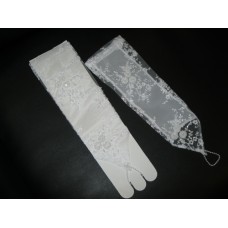 Перчатки белые расшиты бисером (длина до локтя) №21.675 