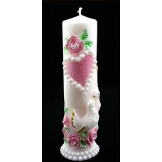Свадебная свеча голуби, сердце розовое  (24х7см) белая №179443.520 