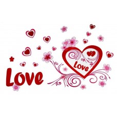 Наклейка интерьерная "Сердца LOVE с цветочками" Лист:37х63см  №1685.76